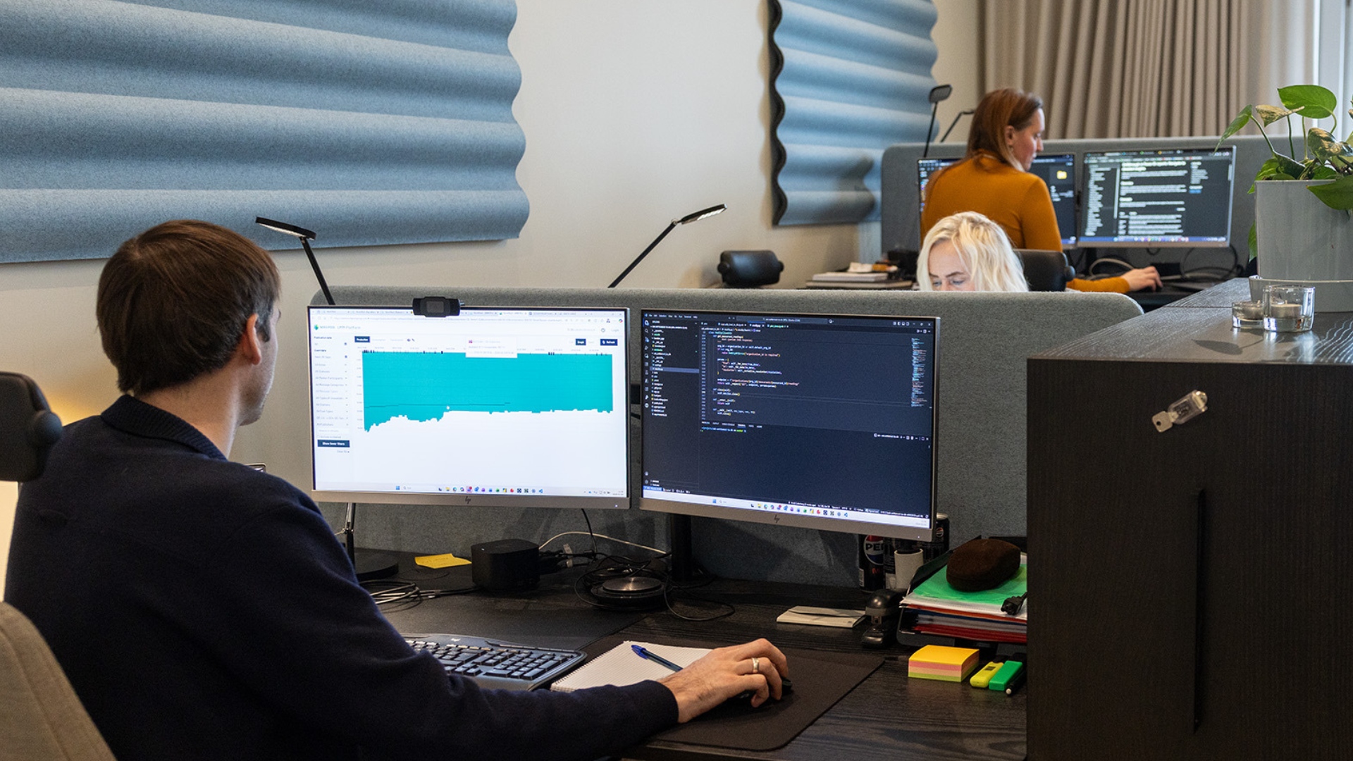 Three Colleagues Working Focus.Background Image 1920X1080